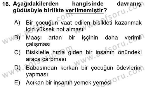İş ve Yaşamda Motivasyon Dersi 2015 - 2016 Yılı Tek Ders Sınav Soruları 16. Soru