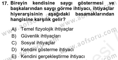 İş ve Yaşamda Motivasyon Dersi 2015 - 2016 Yılı Tek Ders Sınav Soruları 17. Soru