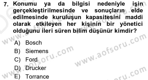 İş ve Yaşamda Motivasyon Dersi 2015 - 2016 Yılı Tek Ders Sınav Soruları 7. Soru