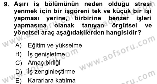 İş ve Yaşamda Motivasyon Dersi 2015 - 2016 Yılı Tek Ders Sınav Soruları 9. Soru