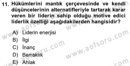 İş ve Yaşamda Motivasyon Dersi 2016 - 2017 Yılı 3 Ders Sınav Soruları 11. Soru