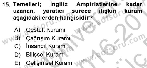 İş ve Yaşamda Motivasyon Dersi 2016 - 2017 Yılı 3 Ders Sınav Soruları 15. Soru