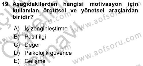 İş ve Yaşamda Motivasyon Dersi 2016 - 2017 Yılı 3 Ders Sınav Soruları 19. Soru