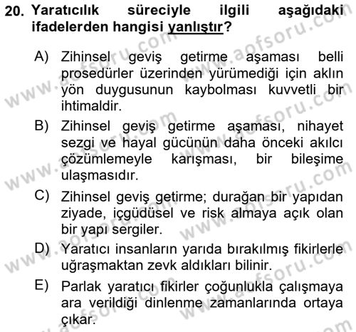 İş ve Yaşamda Motivasyon Dersi 2016 - 2017 Yılı 3 Ders Sınav Soruları 20. Soru