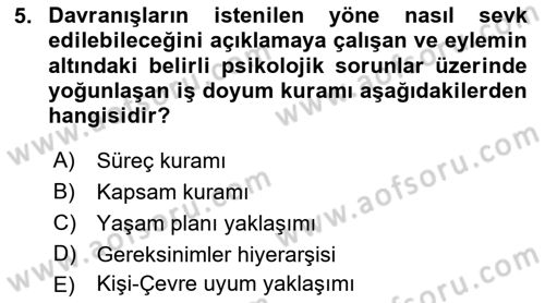 İş ve Yaşamda Motivasyon Dersi 2016 - 2017 Yılı 3 Ders Sınav Soruları 5. Soru