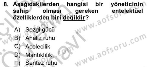 İş ve Yaşamda Motivasyon Dersi 2016 - 2017 Yılı 3 Ders Sınav Soruları 8. Soru
