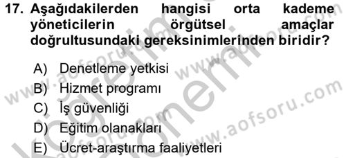 İş ve Yaşamda Motivasyon Dersi 2016 - 2017 Yılı (Vize) Ara Sınav Soruları 17. Soru