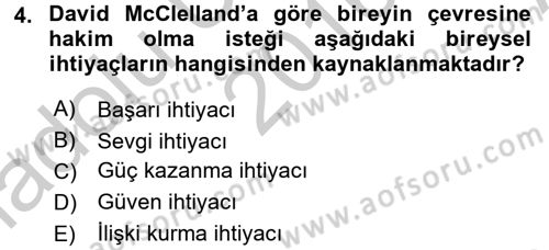 İş ve Yaşamda Motivasyon Dersi 2016 - 2017 Yılı (Vize) Ara Sınav Soruları 4. Soru