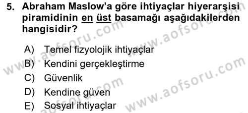 İş ve Yaşamda Motivasyon Dersi 2016 - 2017 Yılı (Vize) Ara Sınav Soruları 5. Soru