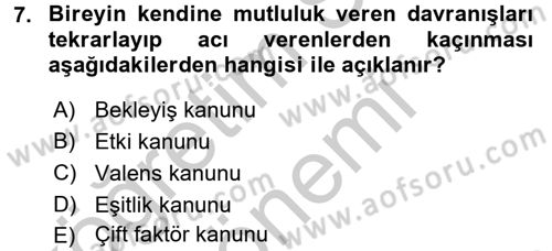 İş ve Yaşamda Motivasyon Dersi 2016 - 2017 Yılı (Vize) Ara Sınav Soruları 7. Soru