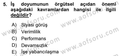 İş ve Yaşamda Motivasyon Dersi 2016 - 2017 Yılı (Final) Dönem Sonu Sınav Soruları 5. Soru