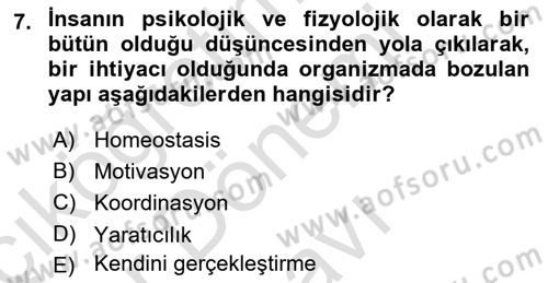 İş ve Yaşamda Motivasyon Dersi 2016 - 2017 Yılı (Final) Dönem Sonu Sınav Soruları 7. Soru