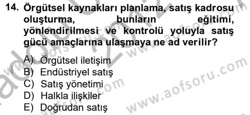 Satış Yönetimi ve Telefonda Satış Dersi 2012 - 2013 Yılı (Vize) Ara Sınav Soruları 14. Soru