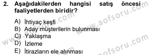 Satış Yönetimi ve Telefonda Satış Dersi 2012 - 2013 Yılı (Vize) Ara Sınav Soruları 2. Soru