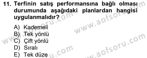 Satış Yönetimi ve Telefonda Satış Dersi 2012 - 2013 Yılı (Final) Dönem Sonu Sınavı 11. Soru