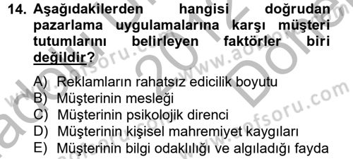 Satış Yönetimi ve Telefonda Satış Dersi 2012 - 2013 Yılı (Final) Dönem Sonu Sınav Soruları 14. Soru