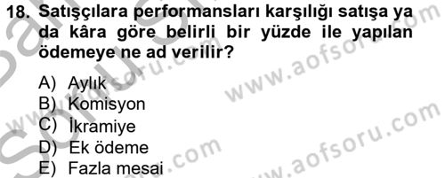 Satış Yönetimi ve Telefonda Satış Dersi 2012 - 2013 Yılı (Final) Dönem Sonu Sınav Soruları 18. Soru