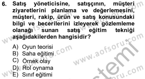 Satış Yönetimi ve Telefonda Satış Dersi 2012 - 2013 Yılı (Final) Dönem Sonu Sınav Soruları 6. Soru