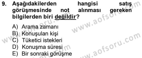 Satış Yönetimi ve Telefonda Satış Dersi 2012 - 2013 Yılı (Final) Dönem Sonu Sınav Soruları 9. Soru