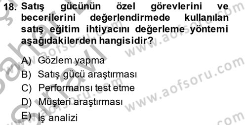 Satış Yönetimi ve Telefonda Satış Dersi 2013 - 2014 Yılı (Vize) Ara Sınav Soruları 18. Soru