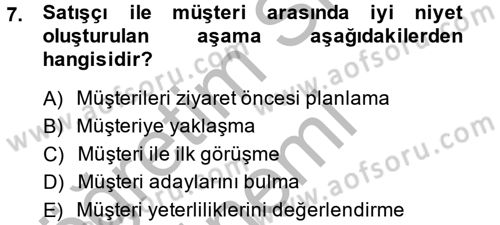 Satış Yönetimi ve Telefonda Satış Dersi 2013 - 2014 Yılı (Vize) Ara Sınav Soruları 7. Soru