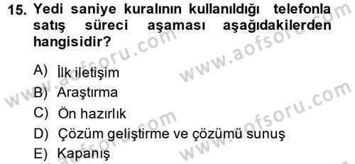 Satış Yönetimi ve Telefonda Satış Dersi 2013 - 2014 Yılı (Final) Dönem Sonu Sınav Soruları 15. Soru
