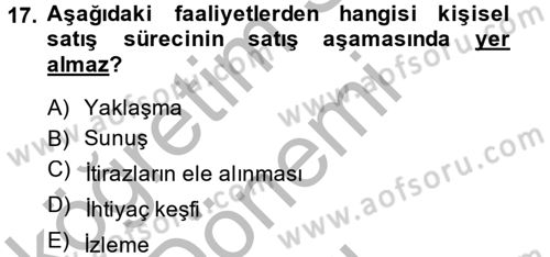Satış Yönetimi ve Telefonda Satış Dersi 2013 - 2014 Yılı (Final) Dönem Sonu Sınav Soruları 17. Soru