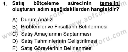 Satış Yönetimi ve Telefonda Satış Dersi 2014 - 2015 Yılı (Vize) Ara Sınav Soruları 1. Soru