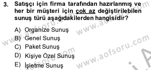 Satış Yönetimi ve Telefonda Satış Dersi 2014 - 2015 Yılı (Vize) Ara Sınav Soruları 3. Soru