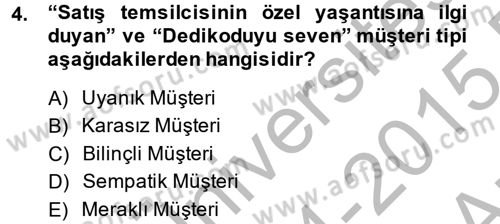Satış Yönetimi ve Telefonda Satış Dersi 2014 - 2015 Yılı (Vize) Ara Sınav Soruları 4. Soru