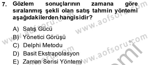 Satış Yönetimi ve Telefonda Satış Dersi 2014 - 2015 Yılı (Vize) Ara Sınav Soruları 7. Soru