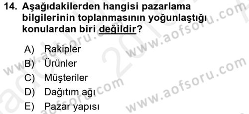 Satış Yönetimi ve Telefonda Satış Dersi 2015 - 2016 Yılı (Vize) Ara Sınav Soruları 14. Soru