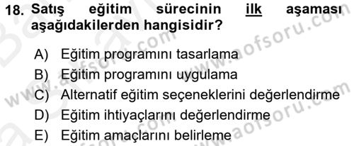 Satış Yönetimi ve Telefonda Satış Dersi 2015 - 2016 Yılı (Vize) Ara Sınav Soruları 18. Soru