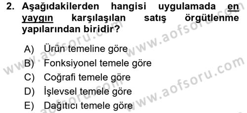 Satış Yönetimi ve Telefonda Satış Dersi 2015 - 2016 Yılı (Vize) Ara Sınav Soruları 2. Soru
