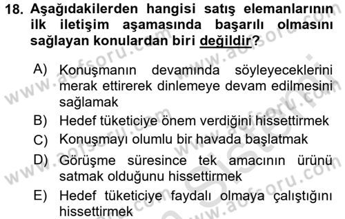 Satış Yönetimi ve Telefonda Satış Dersi 2015 - 2016 Yılı (Final) Dönem Sonu Sınav Soruları 18. Soru