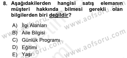 Satış Yönetimi ve Telefonda Satış Dersi 2015 - 2016 Yılı Tek Ders Sınav Soruları 8. Soru