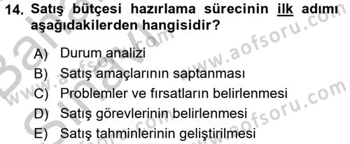 Satış Yönetimi ve Telefonda Satış Dersi 2016 - 2017 Yılı (Vize) Ara Sınavı 14. Soru