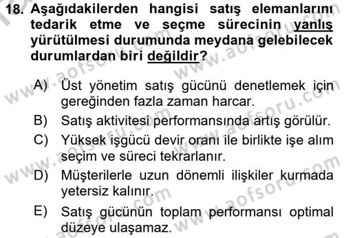 Satış Yönetimi ve Telefonda Satış Dersi 2016 - 2017 Yılı (Vize) Ara Sınavı 18. Soru