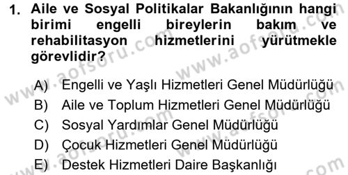 Bakıma Gereksinimi Olan Engelli Bireyler 1 Dersi 2017 - 2018 Yılı (Vize) Ara Sınav Soruları 1. Soru