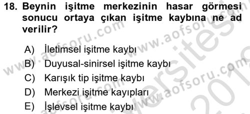 Bakıma Gereksinimi Olan Engelli Bireyler 1 Dersi 2017 - 2018 Yılı (Vize) Ara Sınav Soruları 18. Soru