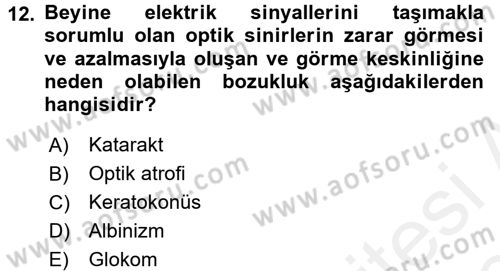 Bakıma Gereksinimi Olan Engelli Bireyler 1 Dersi 2017 - 2018 Yılı (Final) Dönem Sonu Sınav Soruları 12. Soru