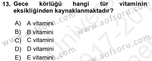 Bakıma Gereksinimi Olan Engelli Bireyler 1 Dersi 2017 - 2018 Yılı (Final) Dönem Sonu Sınav Soruları 13. Soru
