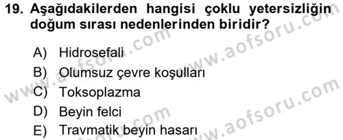 Bakıma Gereksinimi Olan Engelli Bireyler 1 Dersi 2017 - 2018 Yılı (Final) Dönem Sonu Sınav Soruları 19. Soru
