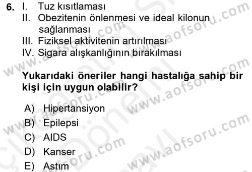 Bakıma Gereksinimi Olan Engelli Bireyler 1 Dersi 2017 - 2018 Yılı (Final) Dönem Sonu Sınav Soruları 6. Soru