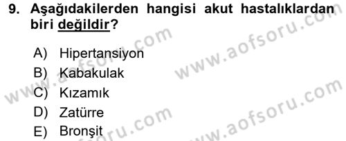 Bakıma Gereksinimi Olan Engelli Bireyler 1 Dersi 2017 - 2018 Yılı (Final) Dönem Sonu Sınav Soruları 9. Soru