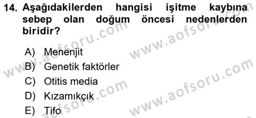 Bakıma Gereksinimi Olan Engelli Bireyler 1 Dersi 2018 - 2019 Yılı (Vize) Ara Sınav Soruları 14. Soru