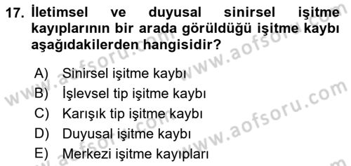 Bakıma Gereksinimi Olan Engelli Bireyler 1 Dersi Ara Sınavı Deneme Sınav Soruları 17. Soru