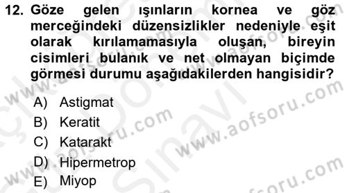 Bakıma Gereksinimi Olan Engelli Bireyler 1 Dersi 2018 - 2019 Yılı (Final) Dönem Sonu Sınav Soruları 12. Soru