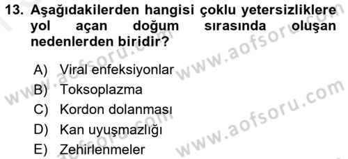 Bakıma Gereksinimi Olan Engelli Bireyler 1 Dersi 2018 - 2019 Yılı (Final) Dönem Sonu Sınav Soruları 13. Soru