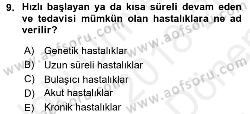 Bakıma Gereksinimi Olan Engelli Bireyler 1 Dersi 2018 - 2019 Yılı (Final) Dönem Sonu Sınav Soruları 9. Soru